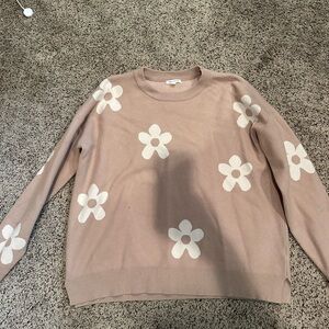 Floral Patterned Sweater - Pink and White